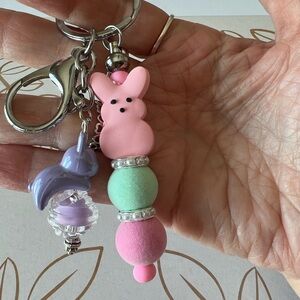 PEEPS Bunny Beaded Keychain / Purse Charm - Handmade